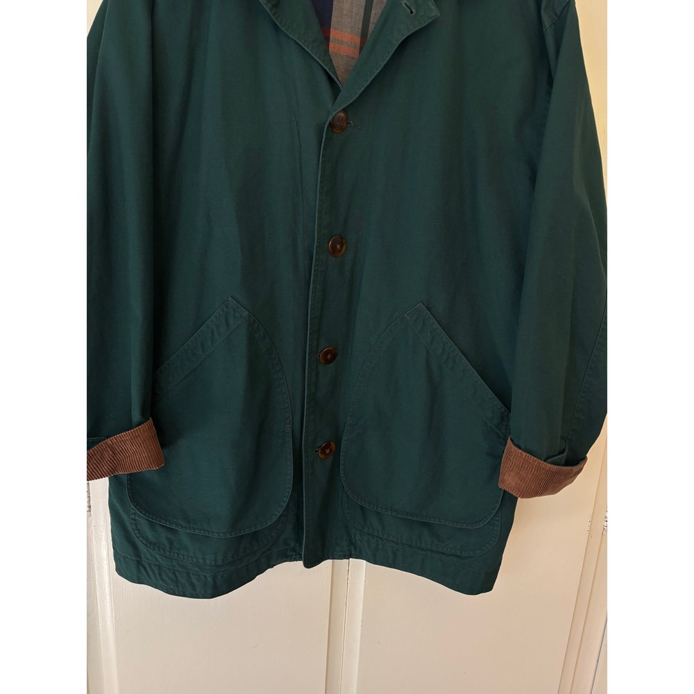 Lands End Mens Barn Jacket Forest Green Cotton Canvas Plaid Lined Chore Coat L - Picture 5 of 11